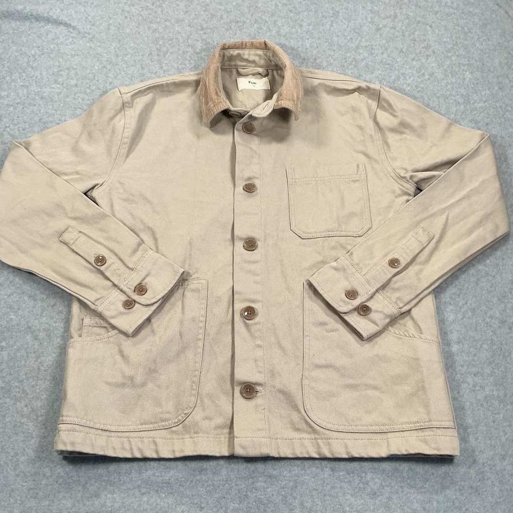 Folk Assembly Jacket Mens Medium Tan Khaki Cotton Twill Corduroy Collar Chore